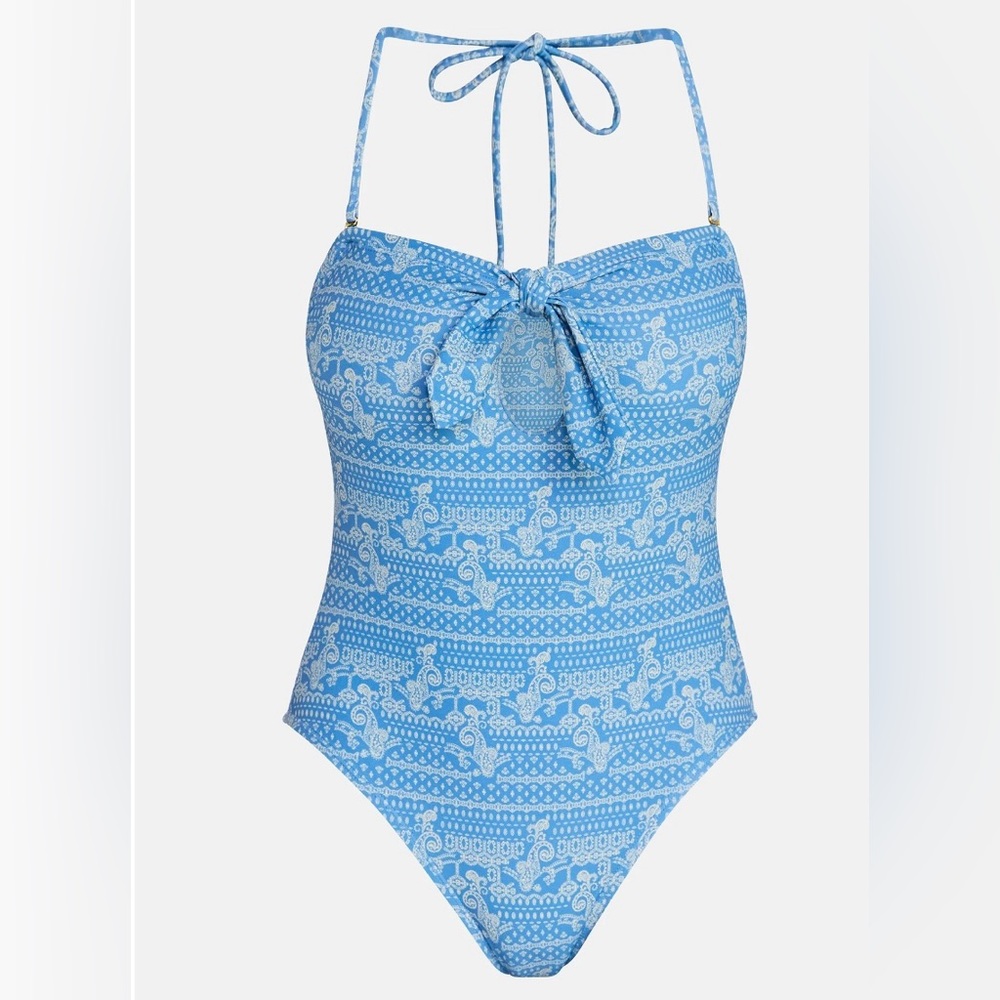 No Boundaries Blue Paisley Bandeau One Piece Swimsuit Women’s Size Small NWT